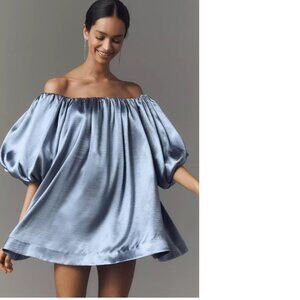 Anthropologie Mare Mare Off-The-Shoulder Puff-Sleeve Shine Mini Dress size L